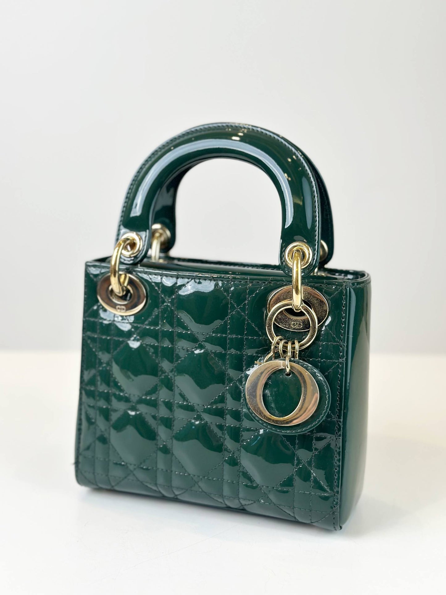 Dior Lady Dior Bag Mini Size Dark Green Patent Leather