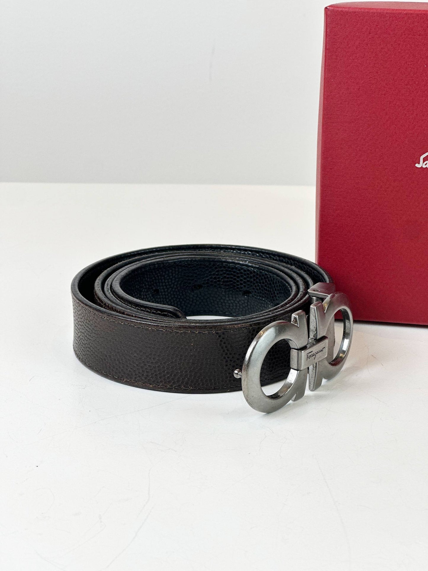 SALVATORE FERRAGAMO DARK BROWN BELT