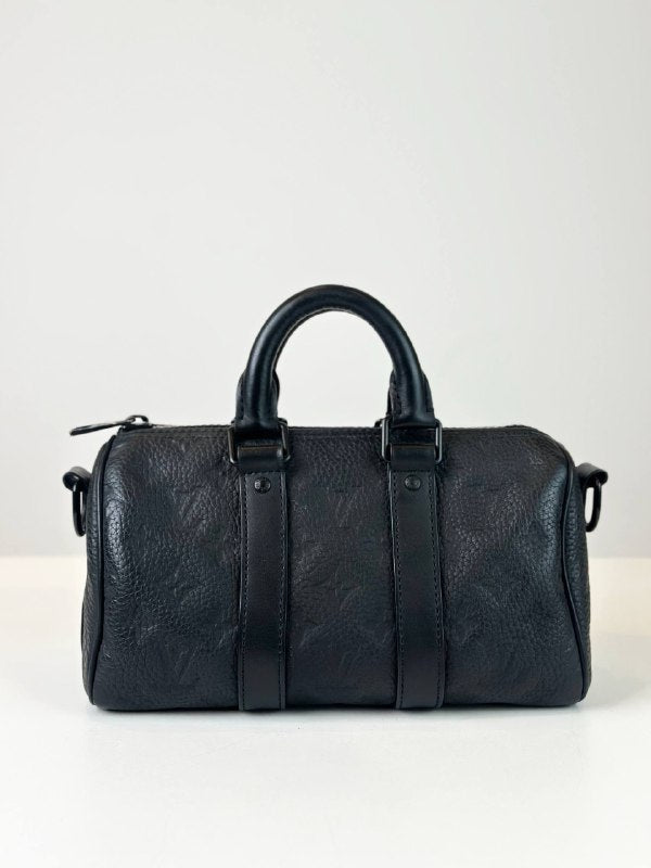LOUIS VUITTON KEEPALL BANDOULIERE 25 BLACK TAURILLON LEATHER CROSSBODY BAG