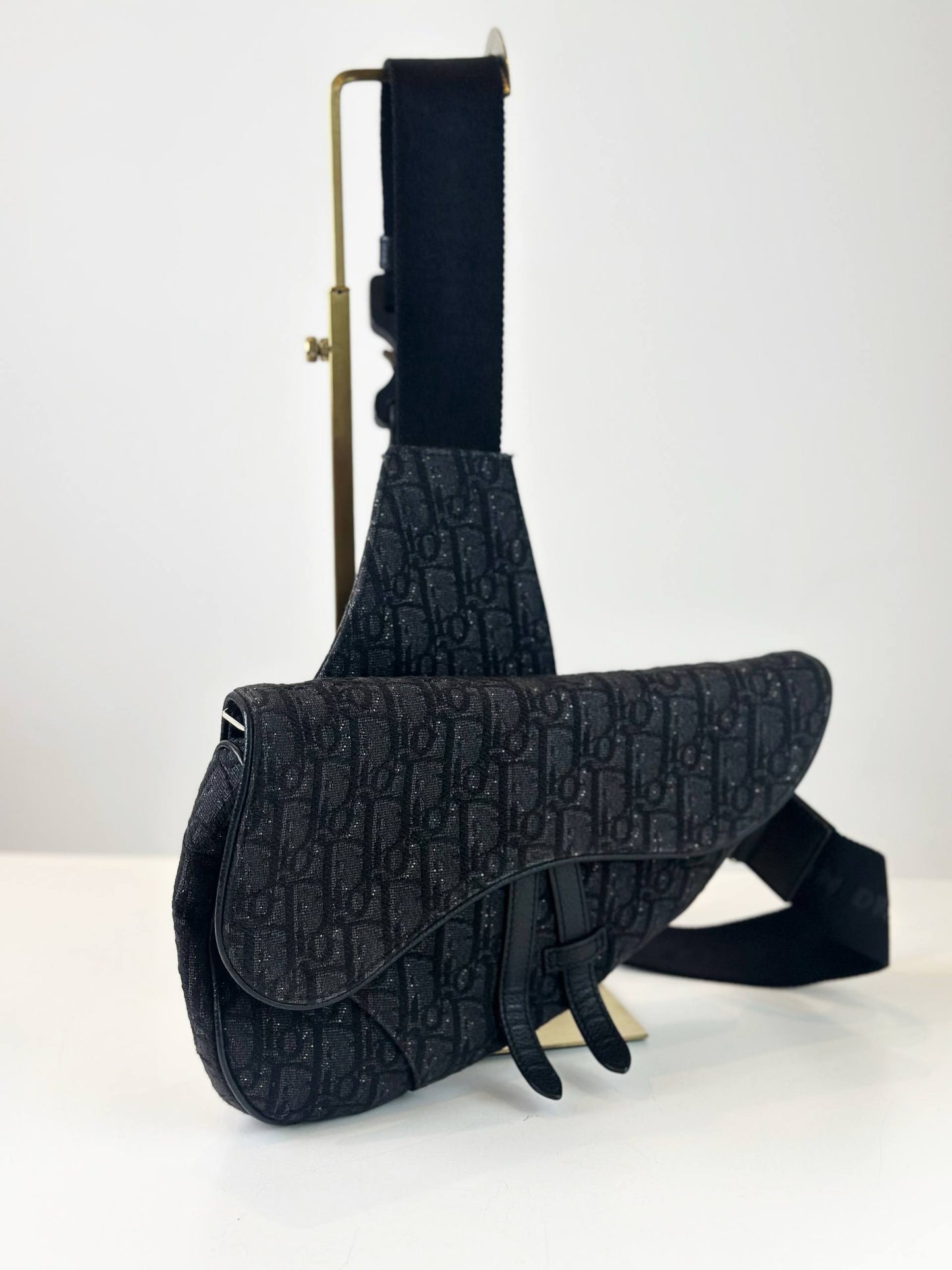 DIOR OBLIQUE JACQUARD BLACK SADDLE CROSSBODY BAG