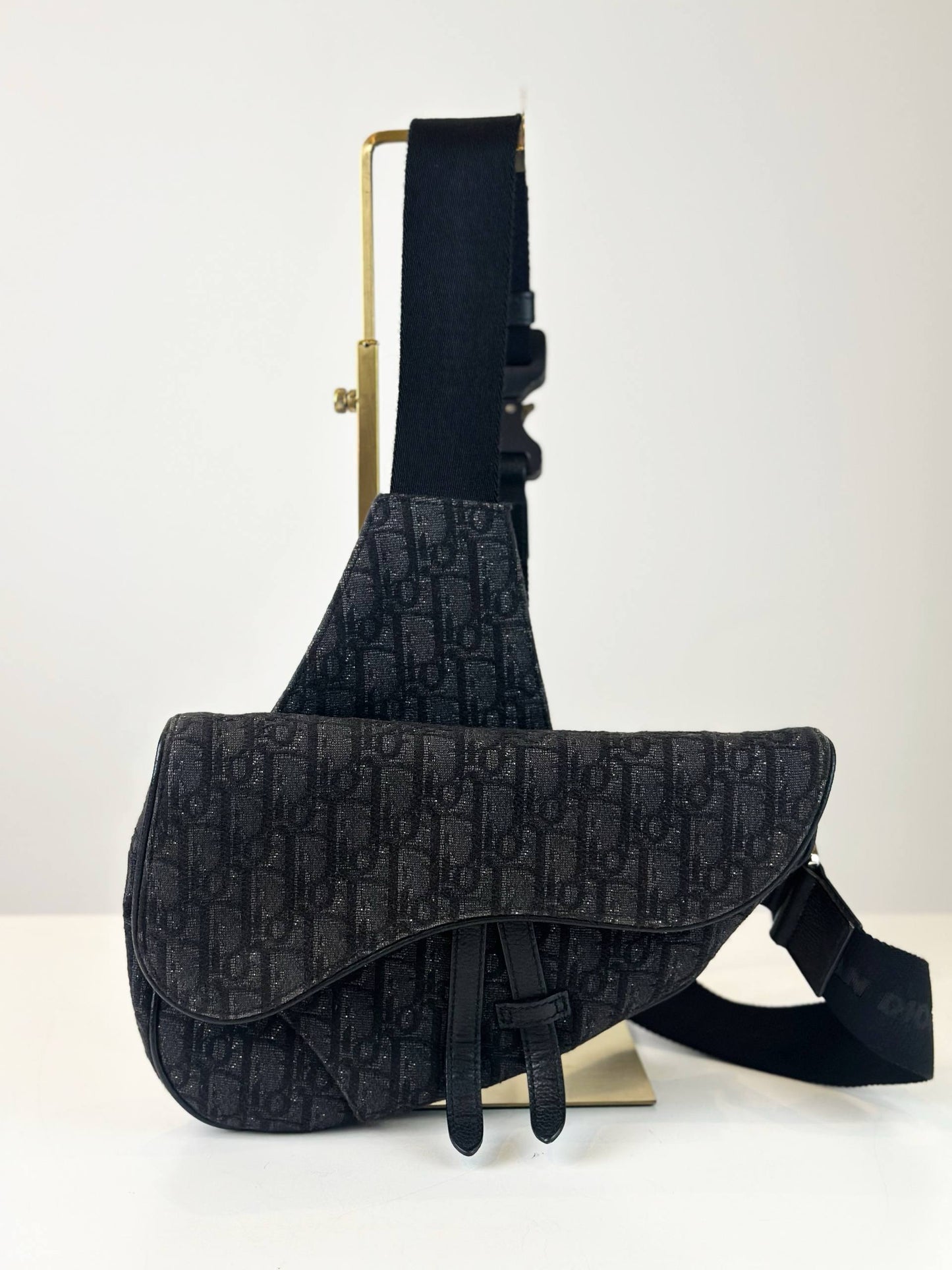 DIOR OBLIQUE JACQUARD BLACK SADDLE CROSSBODY BAG