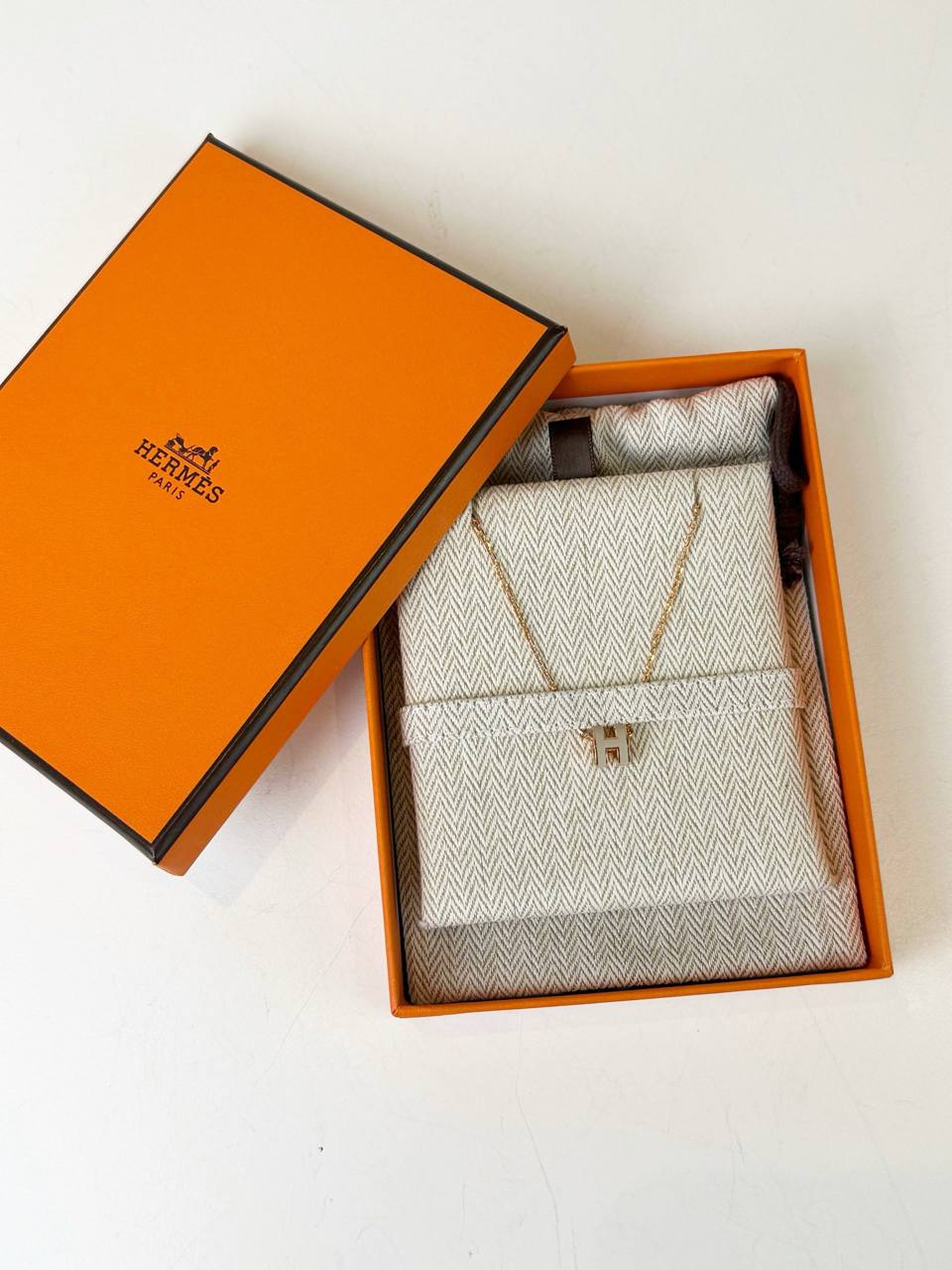 HERMES MINI H POP GREY NECKLACE ROSE GOLD