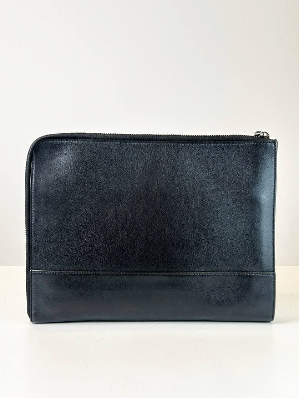 DIOR HOMME CALFSKIN RIBBED DOCUMENT HOLDER BLACK CLUTCH