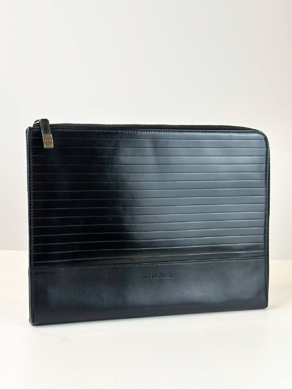 DIOR HOMME CALFSKIN RIBBED DOCUMENT HOLDER BLACK CLUTCH