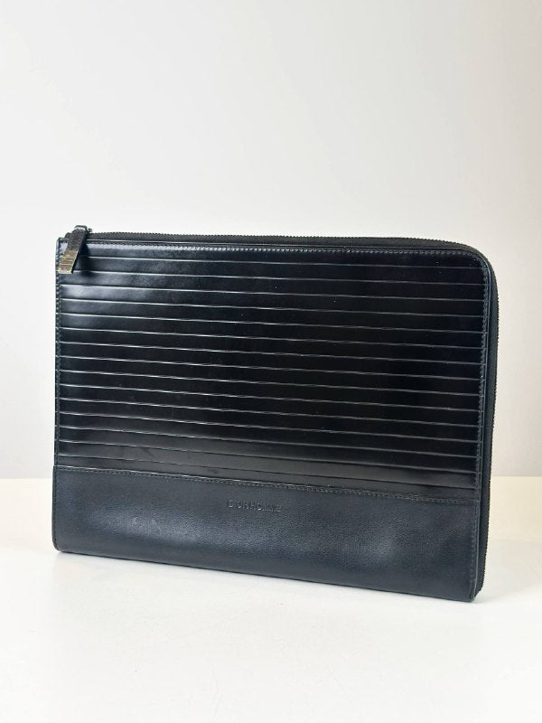 DIOR HOMME CALFSKIN RIBBED DOCUMENT HOLDER BLACK CLUTCH