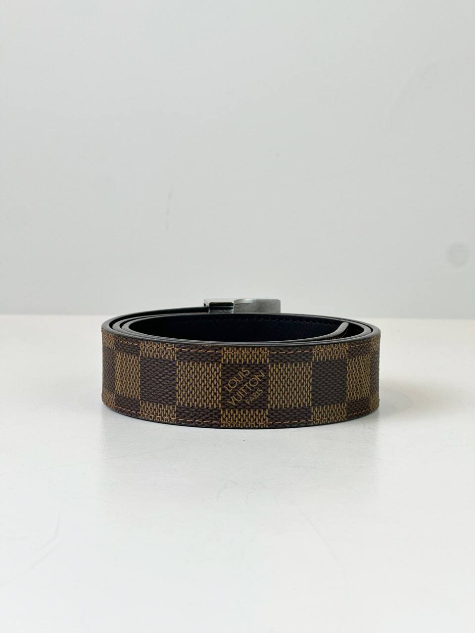 LOUIS VUITTON REVERSIBLE SILVER BUCKLE DAMIER EBENE BELT