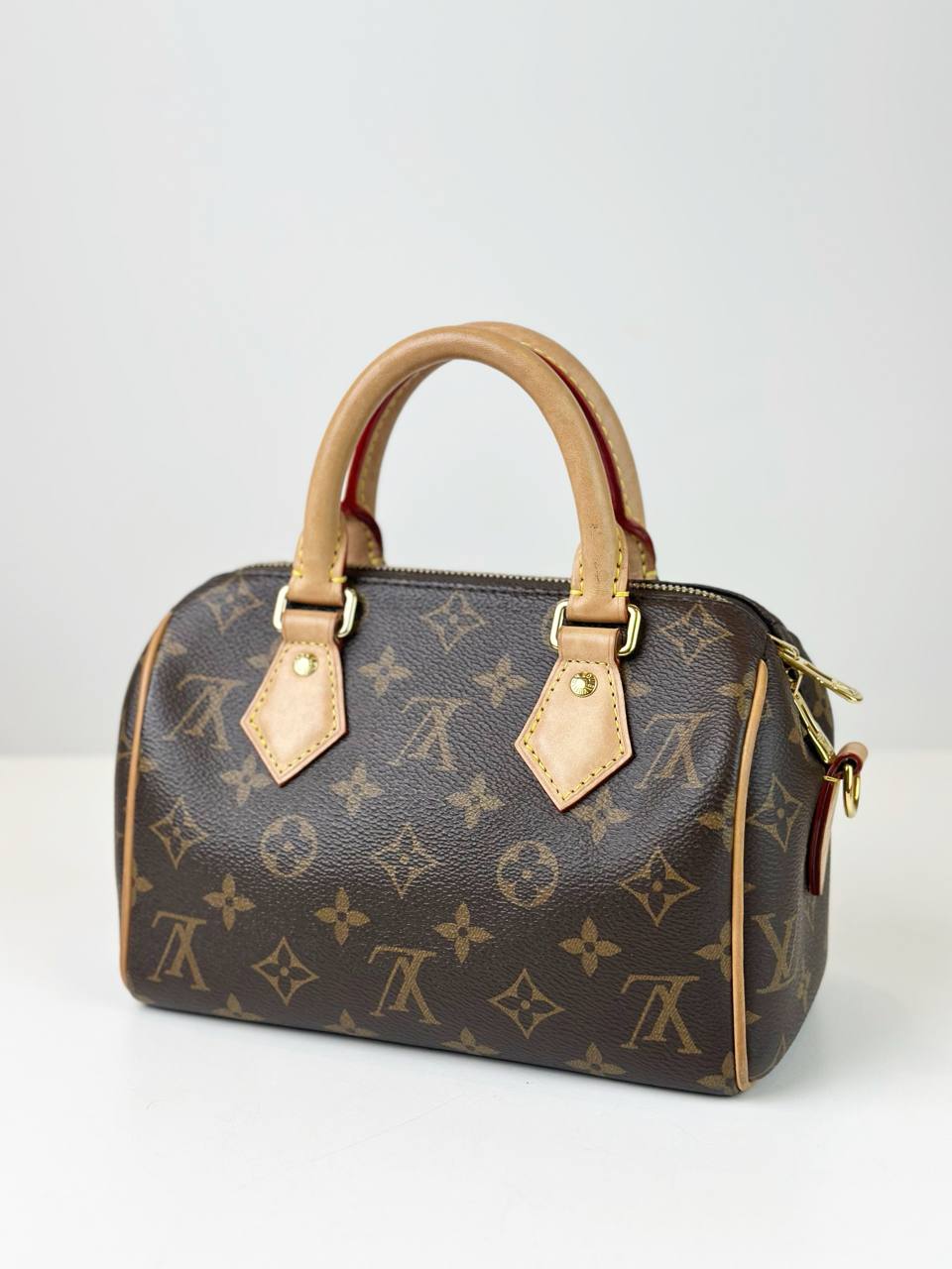 LOUIS VUITTON SPEEDY 20 MONOGRAM TOP HANDLE BAG WITH STRAP