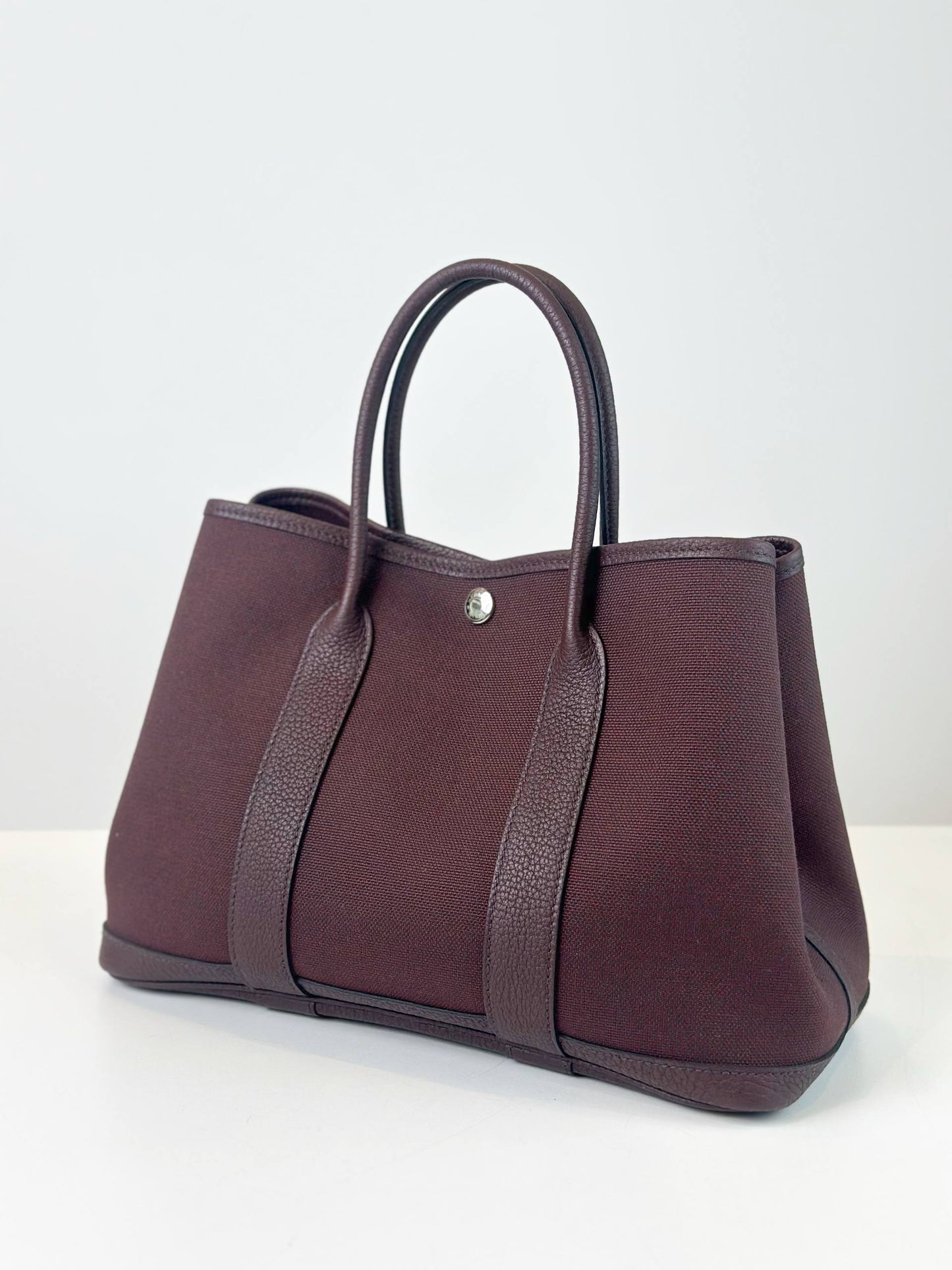 HERMES GARDEN PARTY 30 TOILE BURGUNDY HANDBAG