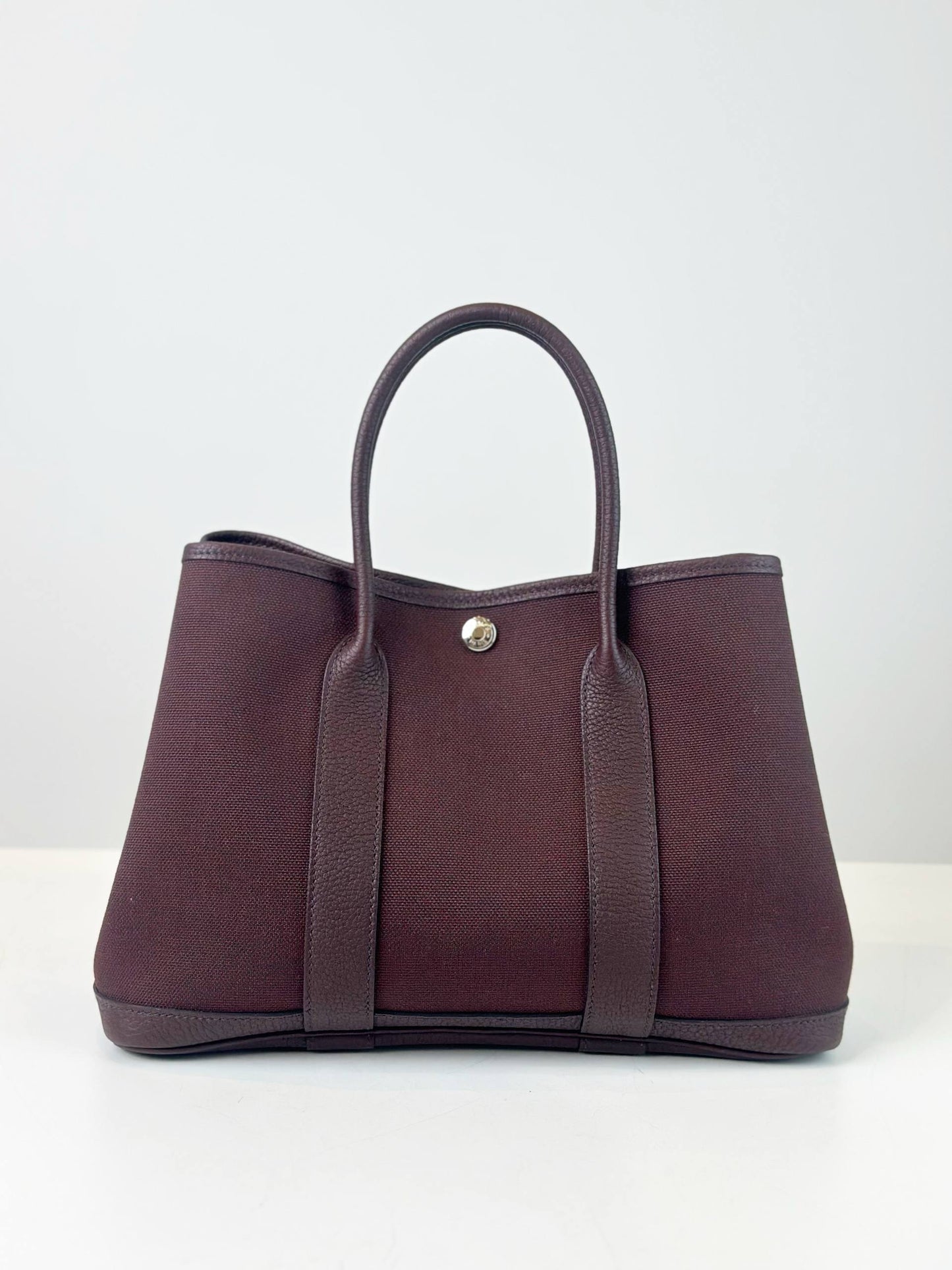 HERMES GARDEN PARTY 30 TOILE BURGUNDY HANDBAG