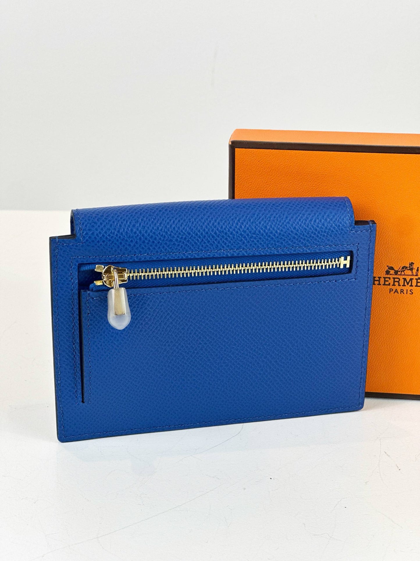 HERMES KELLY POCKET COMPACT EPSOM BLUE WALLET GHW