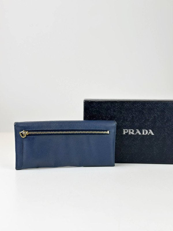 PRADA NAVY BLUE SAFFIANO LEATHER LONG WALLET