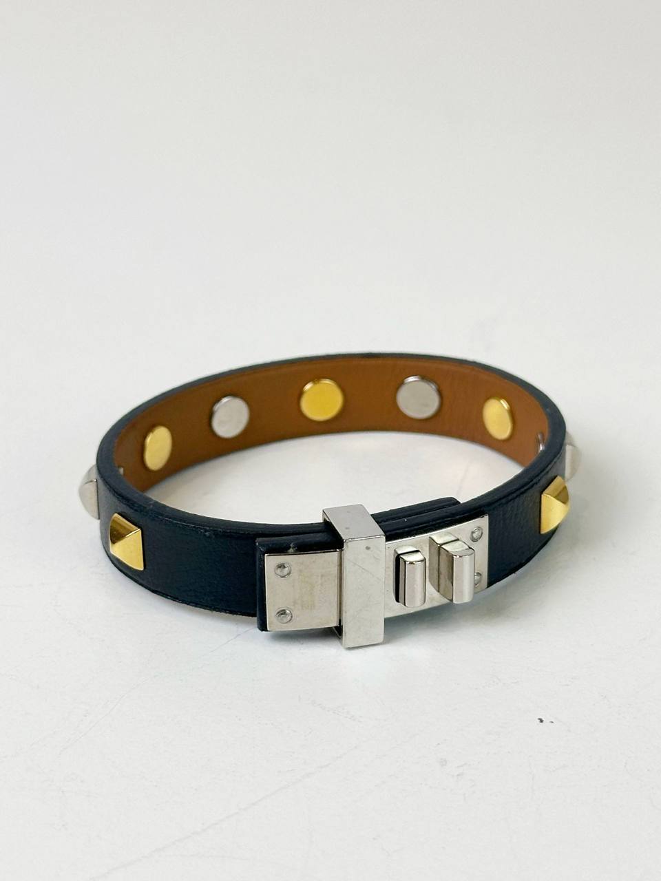 HERMES BLACK SWIFT LEATHER MINI DOG BRACELET