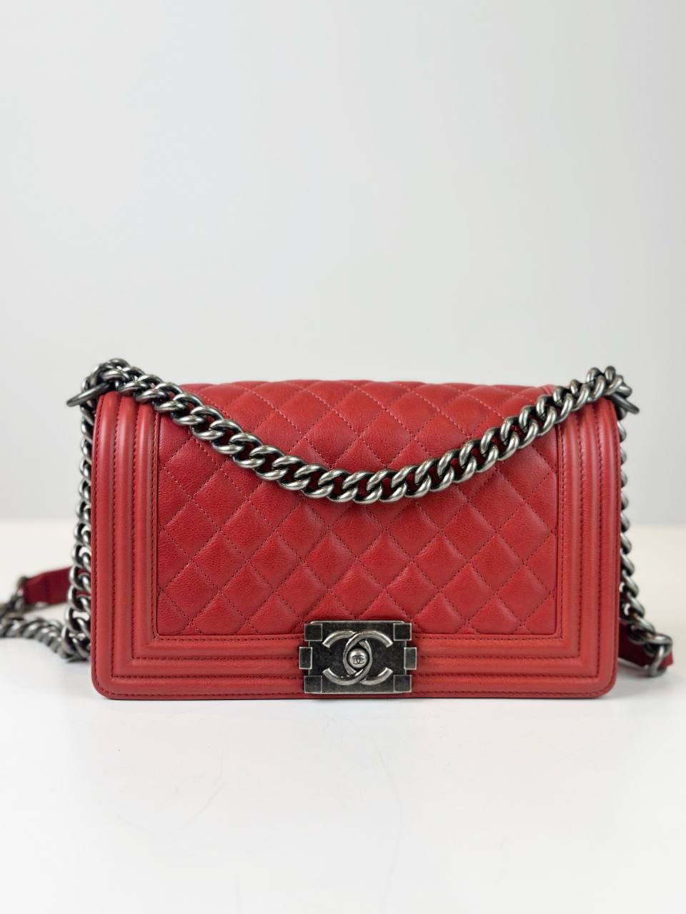 CHANEL LE BOY MEDIUM FLAP RED SHOULDER BAG