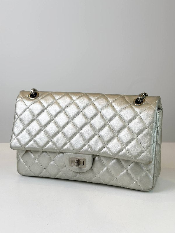 Chanel Silver 2.55 Bag Medium Size