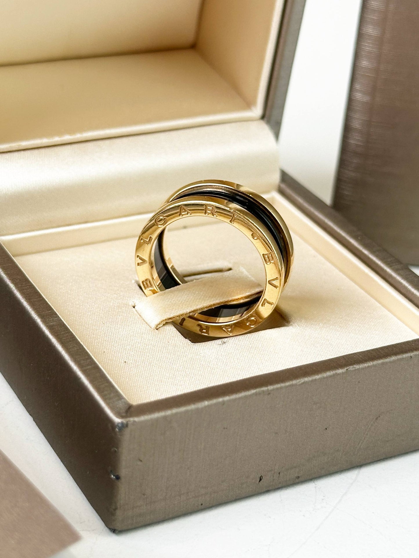 BVLGARI B.ZERO1 TWO BAND 18K GOLD AND BLACK RING