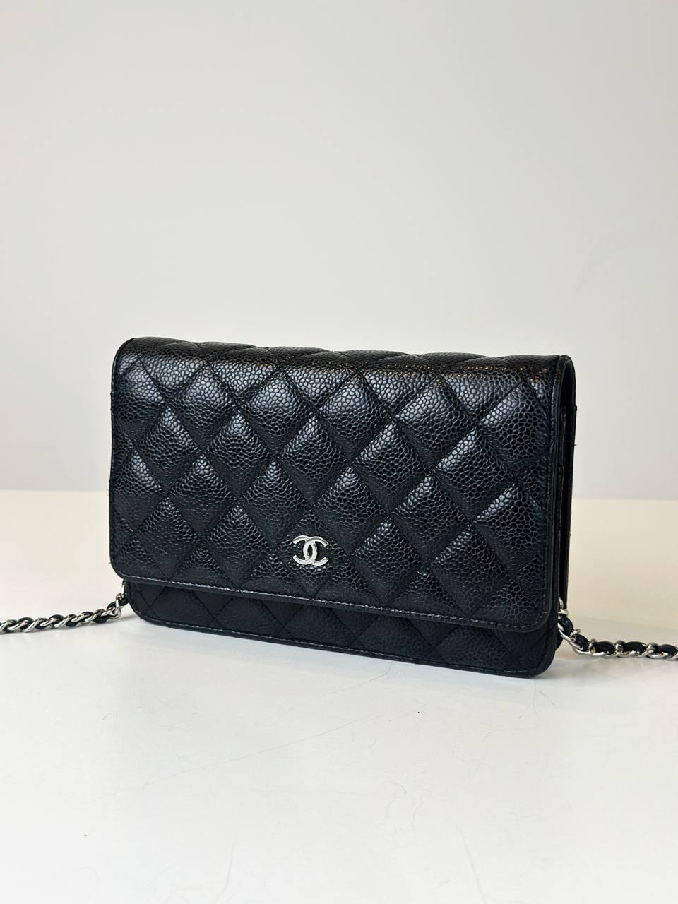 CHANEL CLASSIC CAVIAR BLACK WALLET ON CHAIN SHW