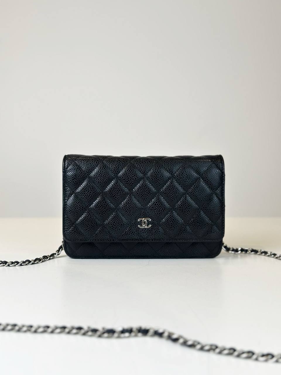 CHANEL CLASSIC CAVIAR BLACK WALLET ON CHAIN SHW
