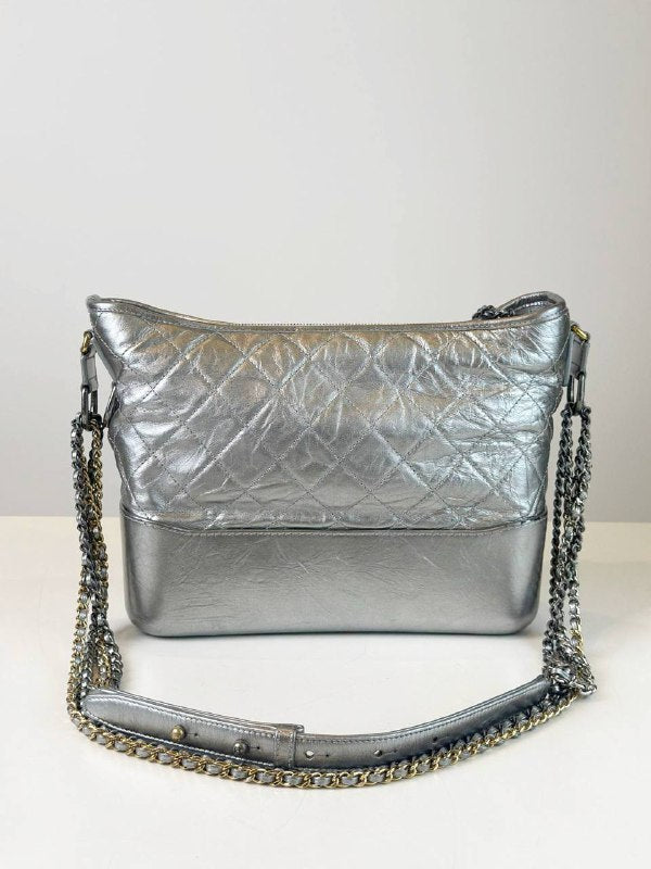 CHANEL GABRIELLE METALLIC SILVER MEDIUM SHOULDER BAG