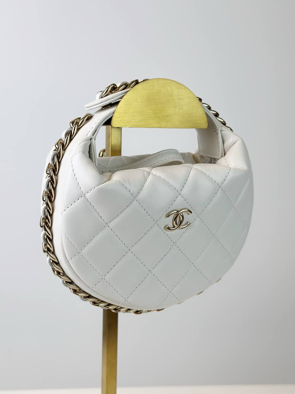 CHANEL QUILTED LAMBSKIN CHAIN AROUND WHITE MINI POUCH