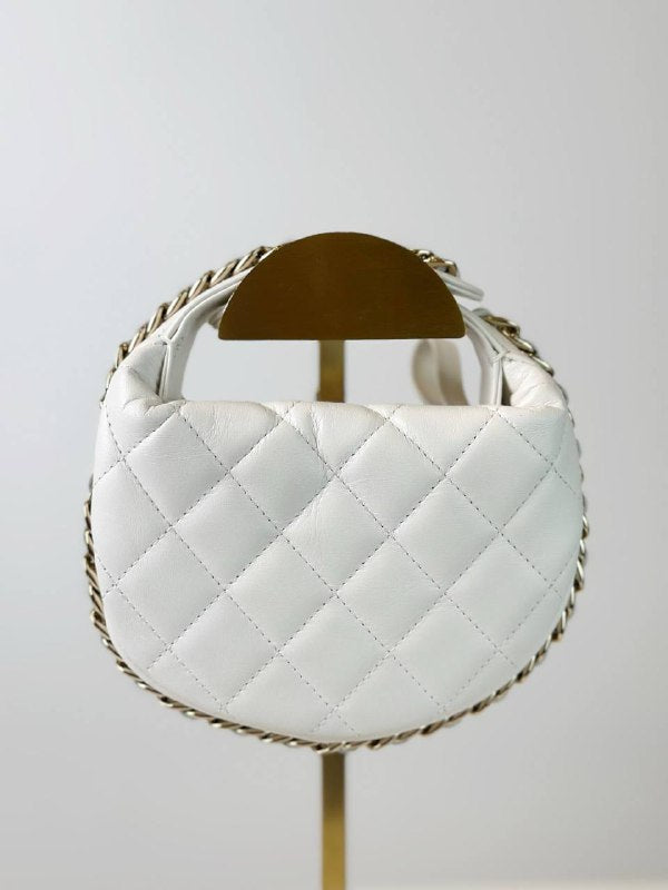 CHANEL QUILTED LAMBSKIN CHAIN AROUND WHITE MINI POUCH