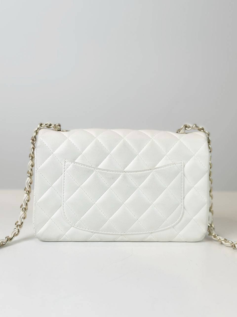 CHANEL MINI RECTANGULAR WHITE FLAP SHOULDER BAG GHW