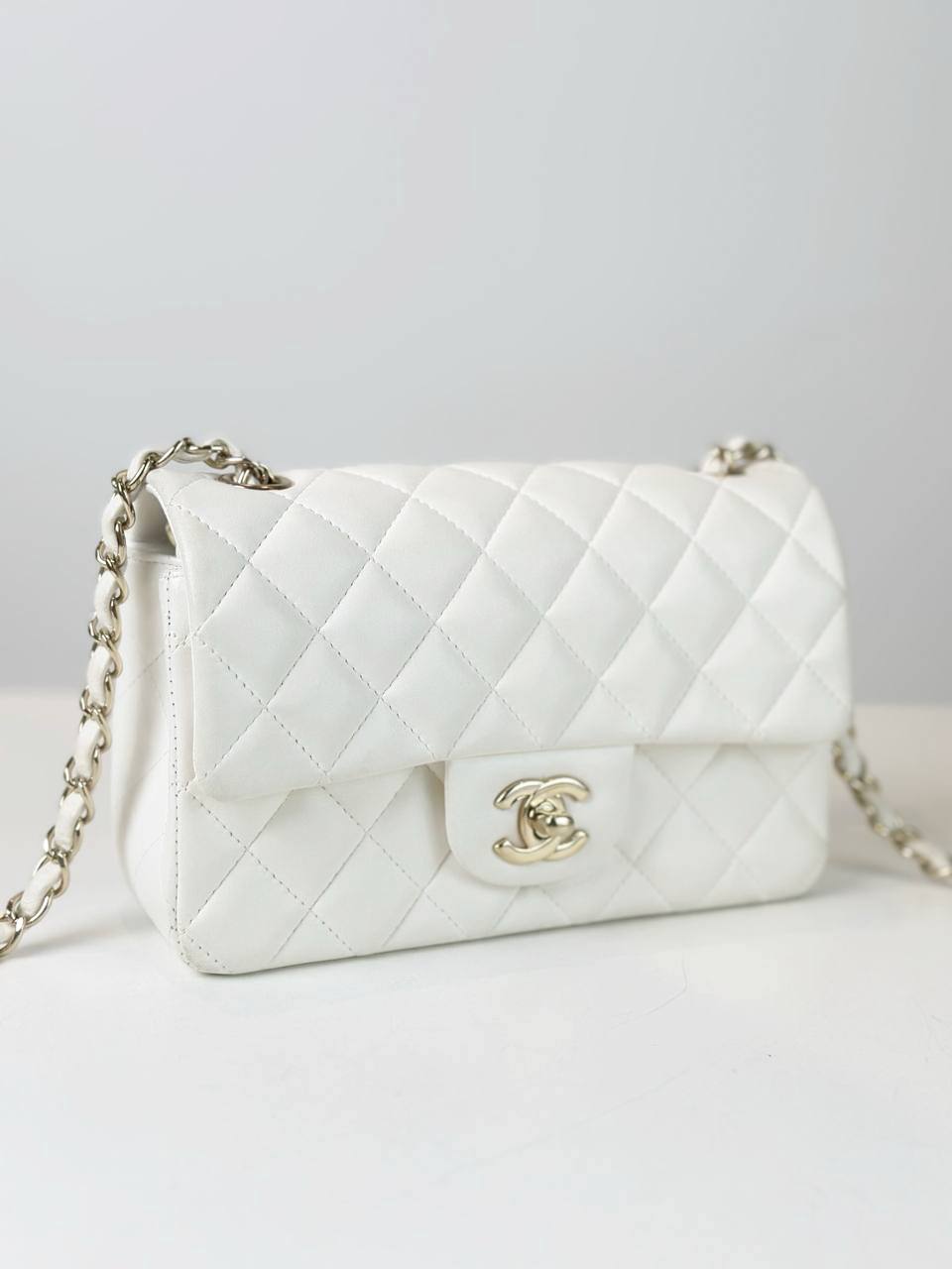 CHANEL MINI RECTANGULAR WHITE FLAP SHOULDER BAG GHW