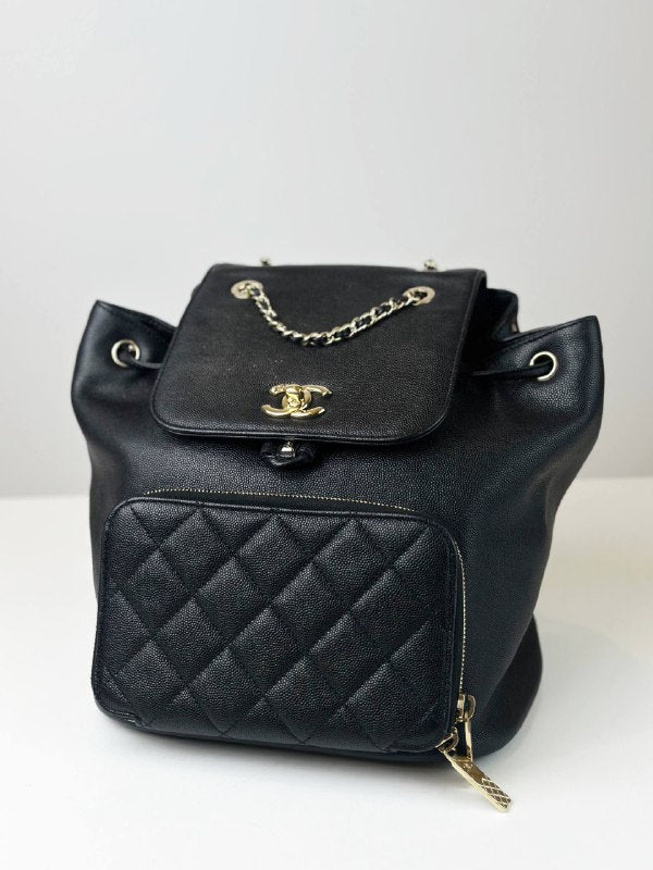 CHANEL QUITLED CAVIAR SMALL BUSINESS AFFINITY BLACK BACKPACK GHW