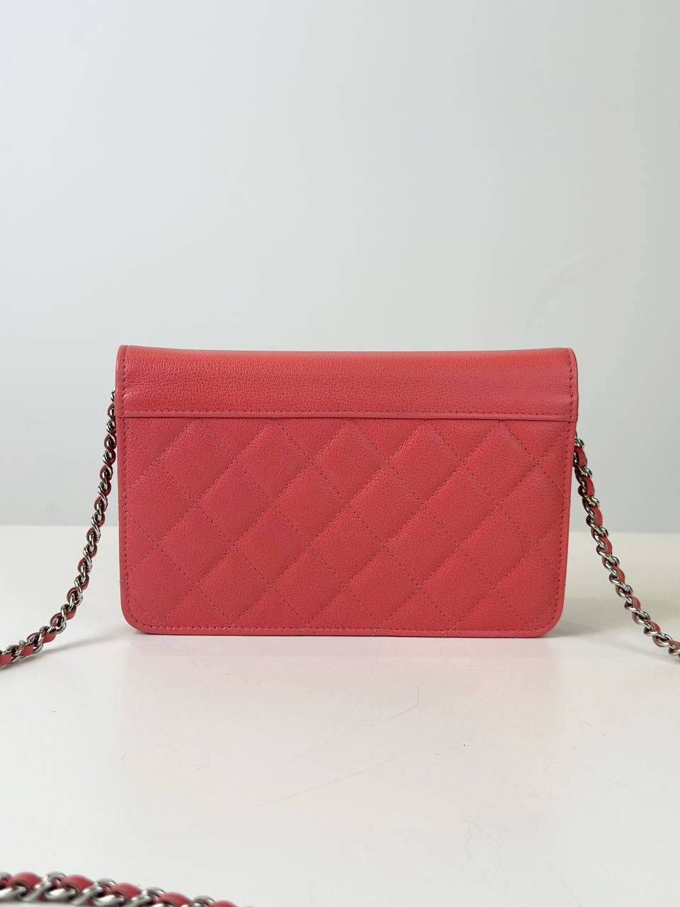 CHANEL CAVIAR RED CC BOX WALLET ON CHAIN