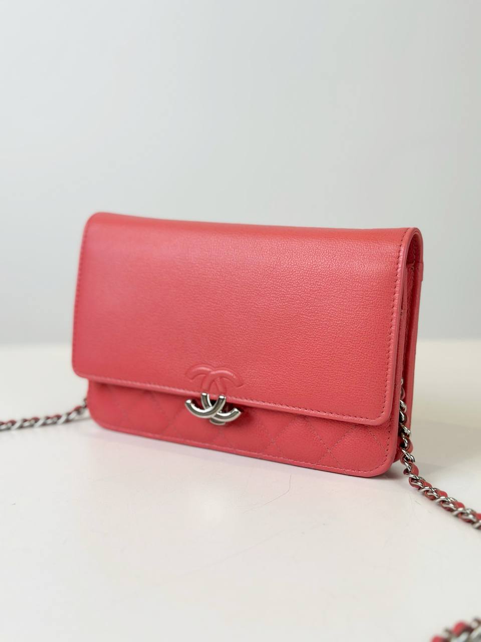 CHANEL CAVIAR RED CC BOX WALLET ON CHAIN