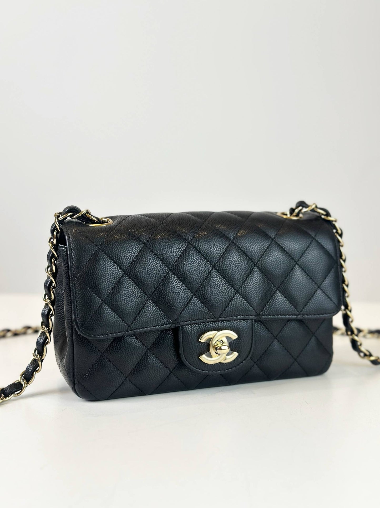 CHANEL MINI RECTANGULAR BLACK CAVIAR FLAP SHOULDER BAG GHW