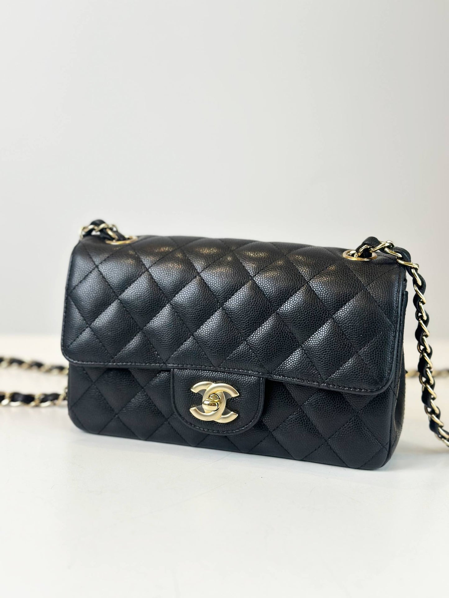 CHANEL MINI RECTANGULAR BLACK CAVIAR FLAP SHOULDER BAG GHW