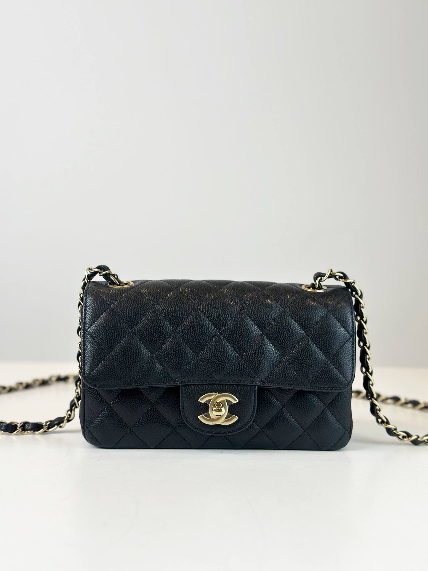 CHANEL MINI RECTANGULAR BLACK CAVIAR FLAP SHOULDER BAG GHW