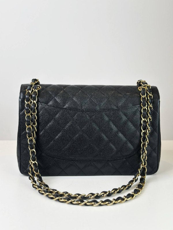 CHANEL CLASSIC FLAP BLACK CAVIAR JUMBO SHOULDER BAG GHW