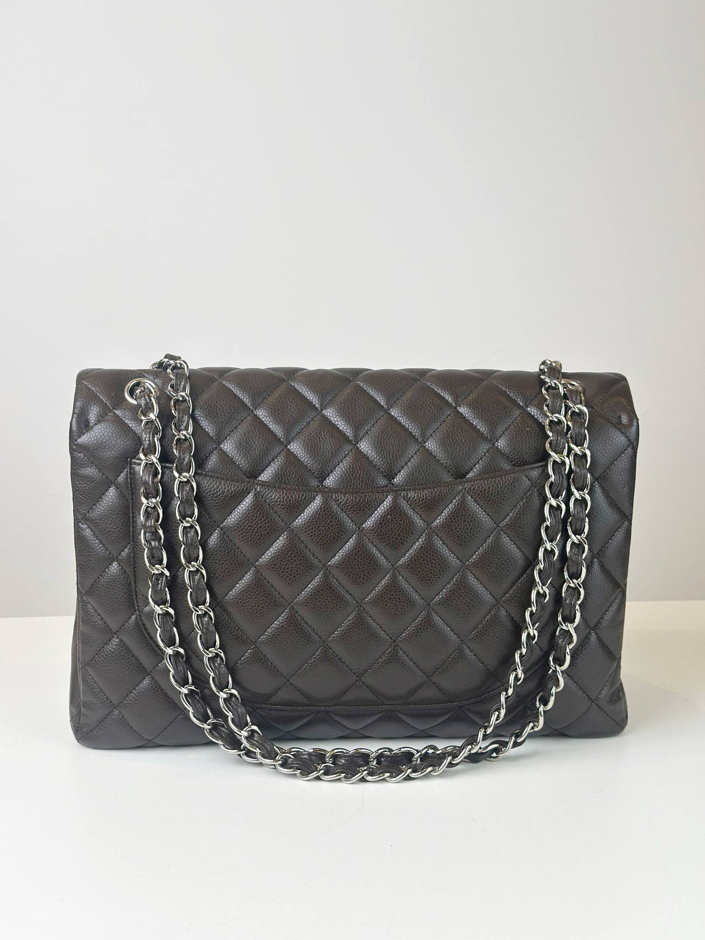CHANEL CLASSIC FLAP DARK BROWN MAXI SHOULDER BAG SHW