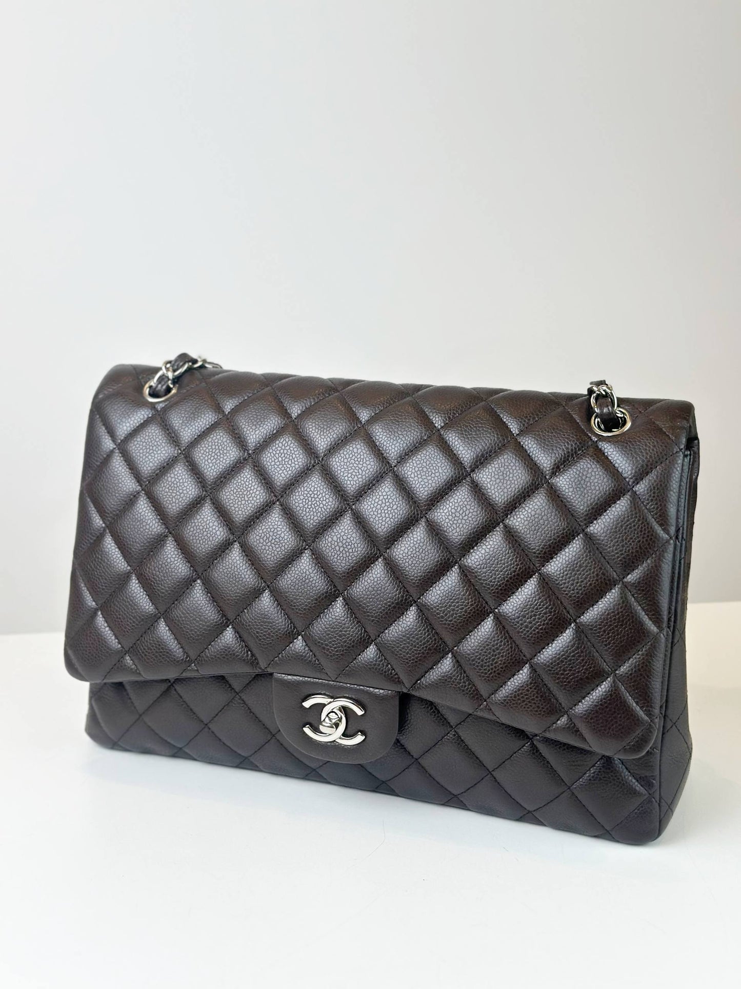 CHANEL CLASSIC FLAP DARK BROWN MAXI SHOULDER BAG SHW