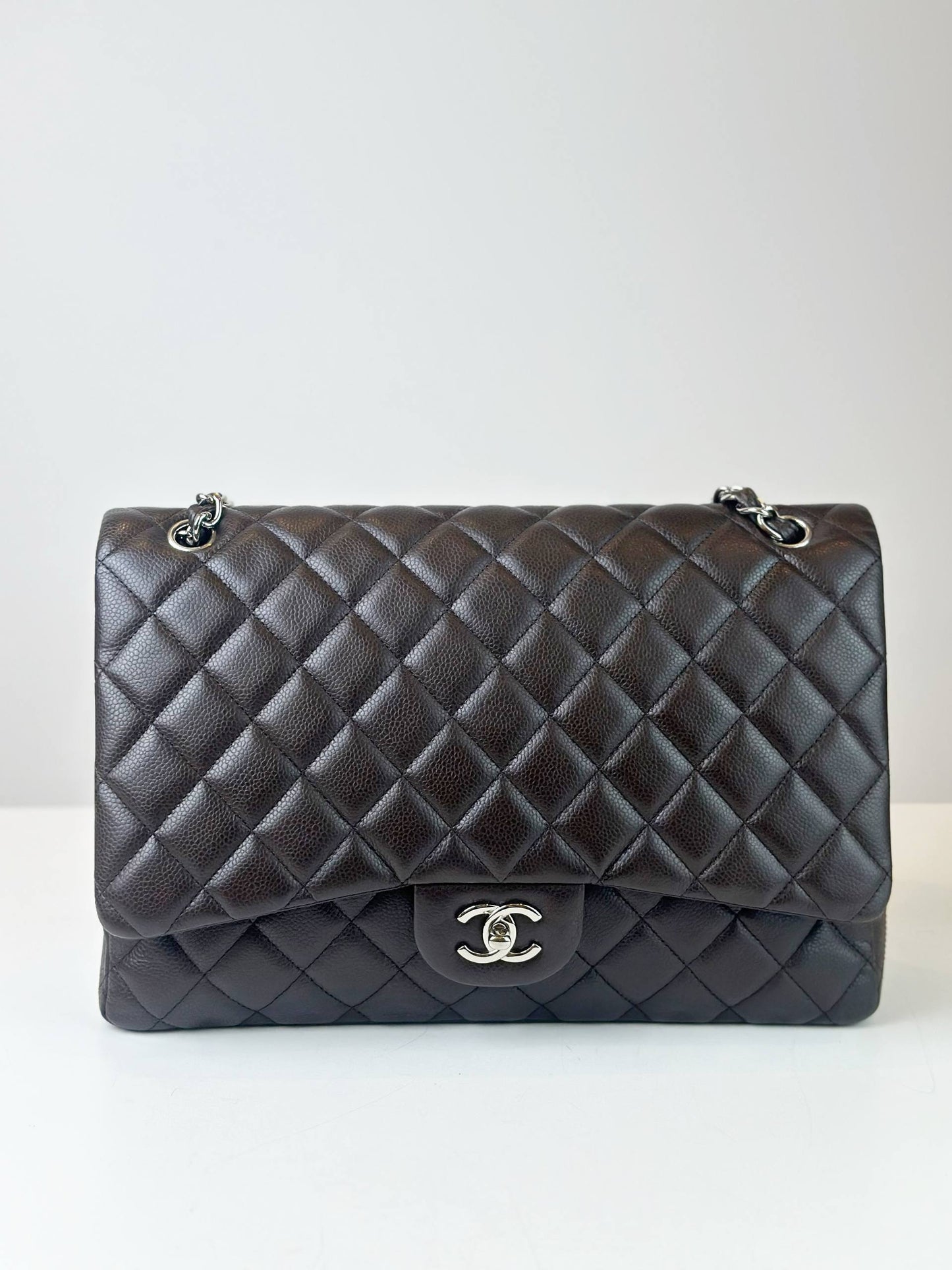 CHANEL CLASSIC FLAP DARK BROWN MAXI SHOULDER BAG SHW