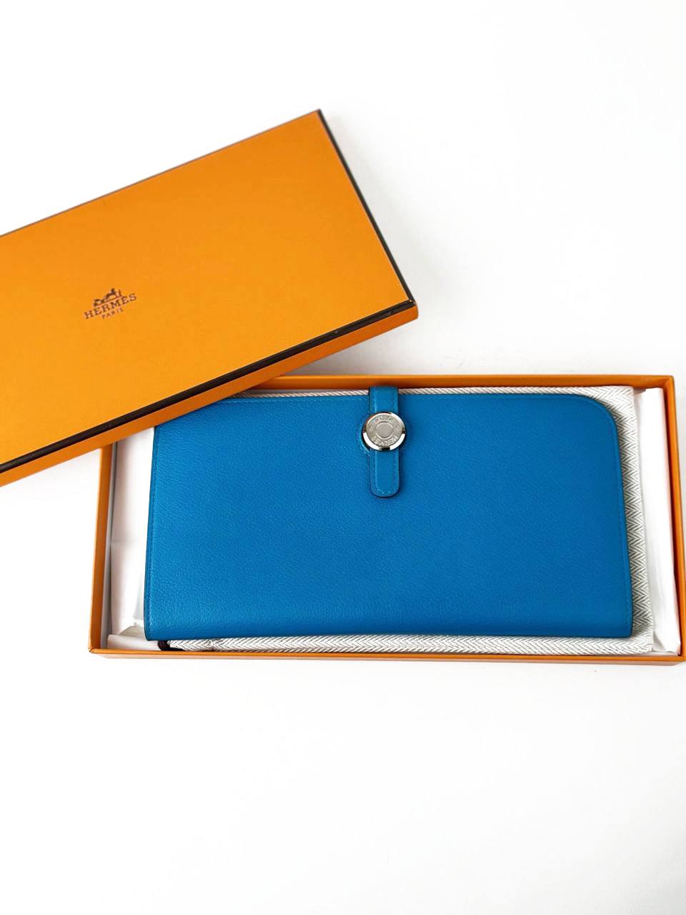 HERMES DOGON DUO BLUE LONG FLAP WALLET
