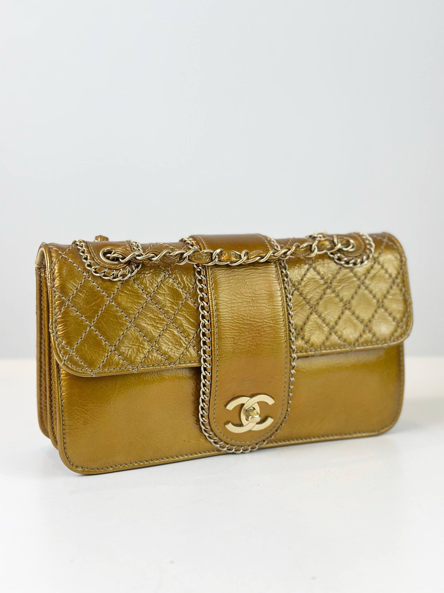 CHANEL MADISON MEDIUM FLAP GOLD SHOULDER BAG