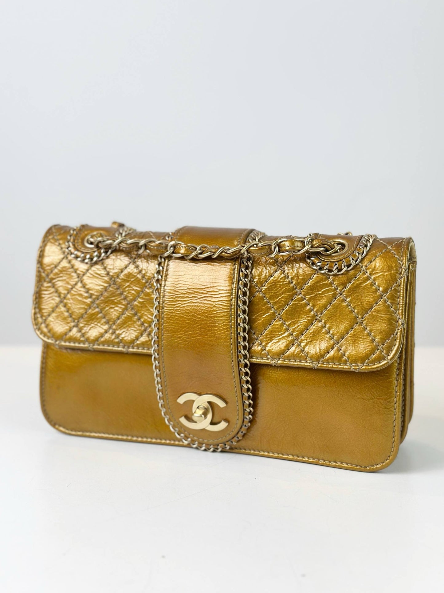 CHANEL MADISON MEDIUM FLAP GOLD SHOULDER BAG