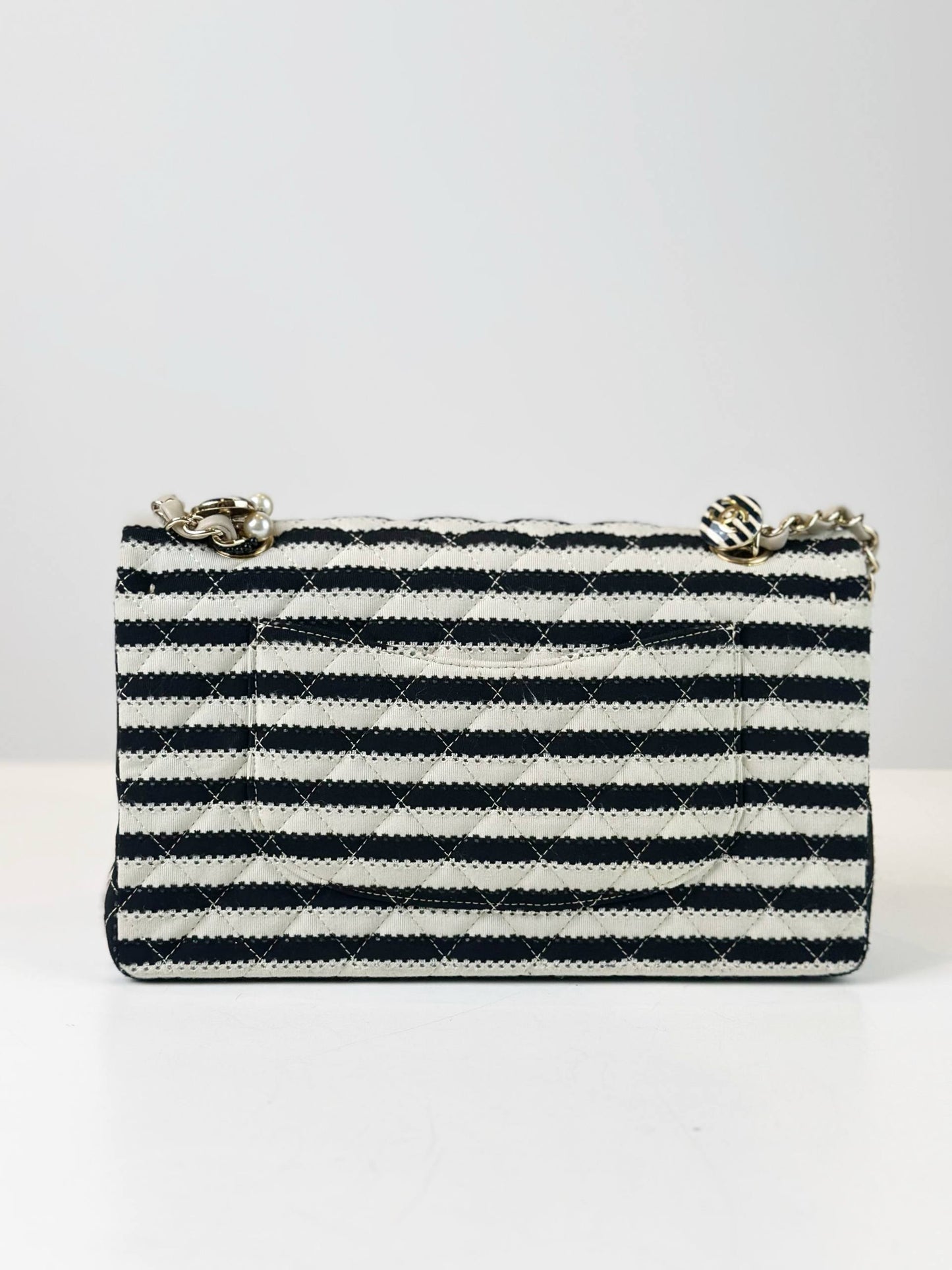 CHANEL COCO SAILOR PEARL MEDIUM CLASSIC FLAP IVORY BLACK SHOULDER BAG