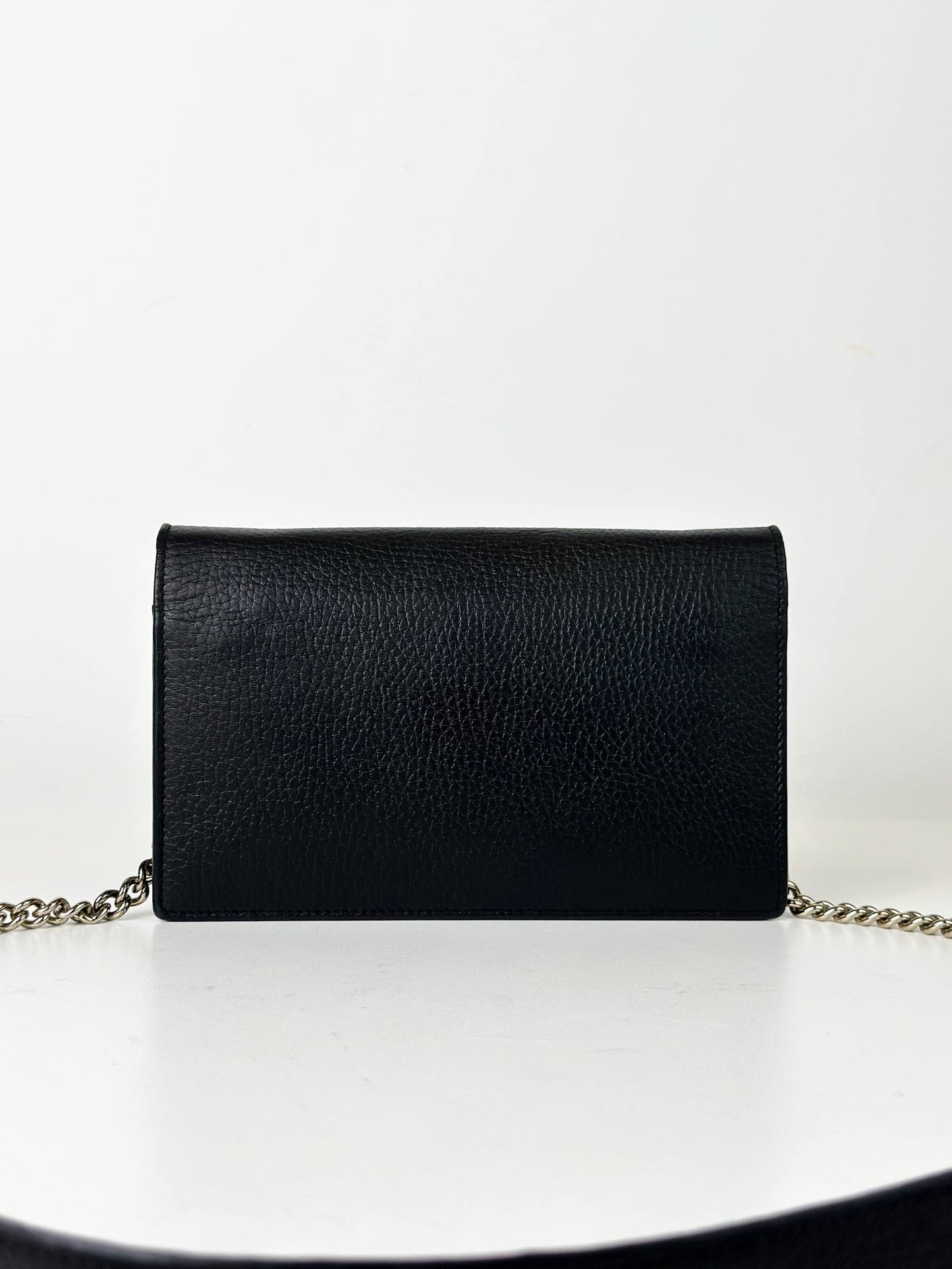 GUCCI GG INTERLOCKING BLACK WALLET ON CHAIN