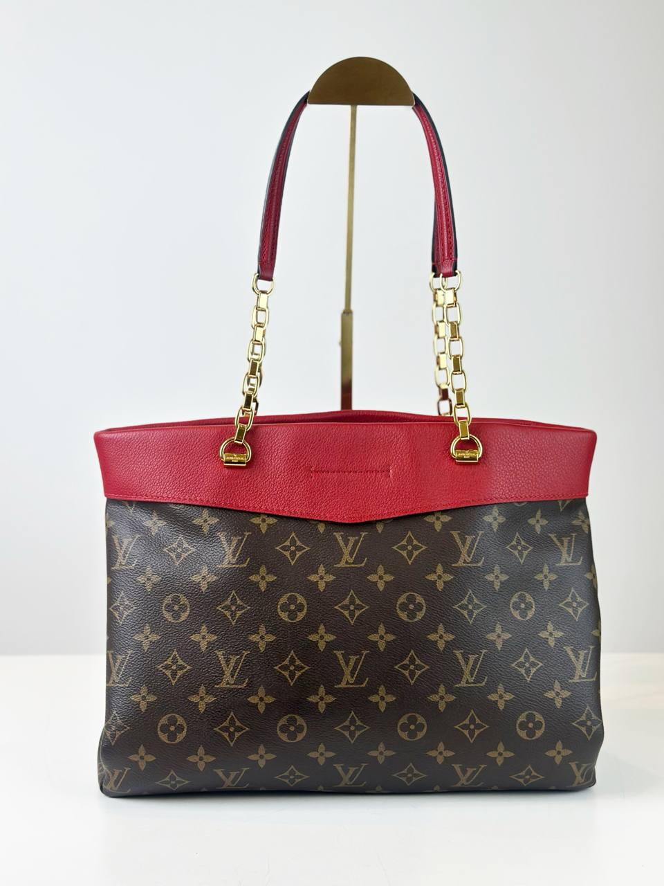 LOUIS VUITTON MONOGRAM PALLAS SHOPPER RED LEATHER