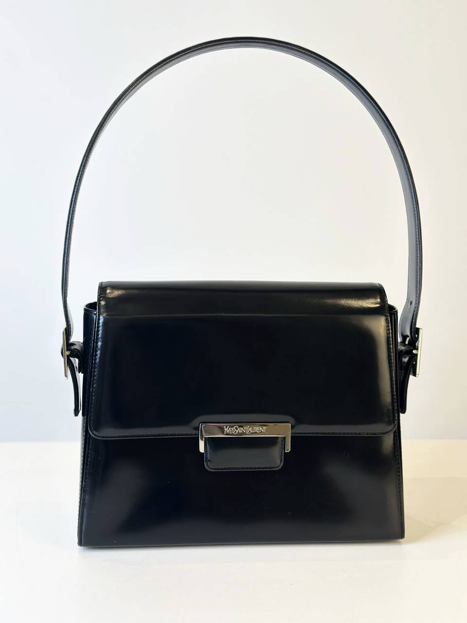 YSL BLACK PATENT LEATHER SHOULDER BAG