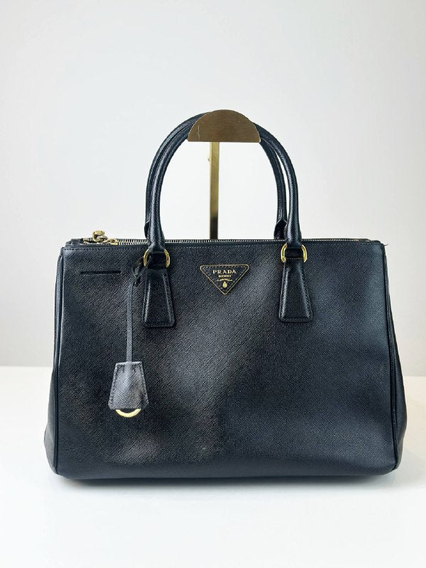 PRADA GALLERIA SAFFIANO LEATHER LARGE BLACK TOP HANDLE BAG