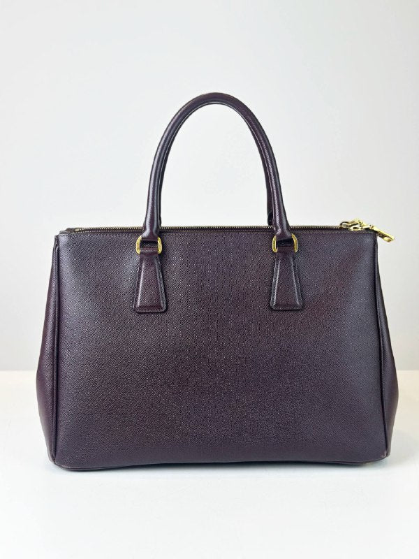 PRADA GALLERIA SAFFIANO LEATHER LARGE BURGUNDY TOP HANDLE BAG WITH STRAP