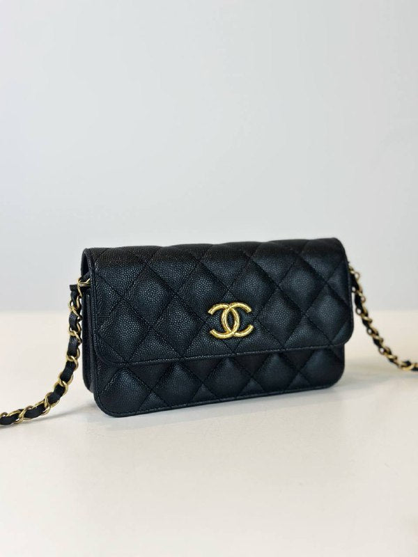 CHANEL CAVIAR LEATHER BLACK BELT BAG GHW