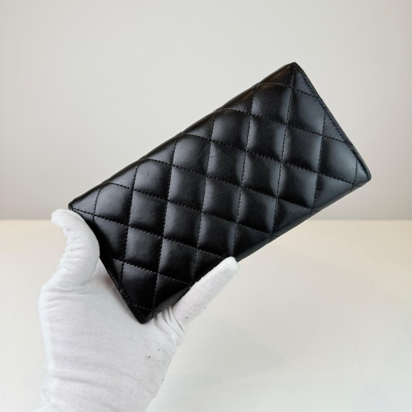 Chanel Matelasse Flap Long Wallet Black Lambskin Leather