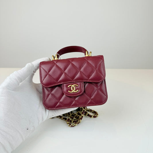 Chanel Lambskin Quilted Top Handle Flap Coin Purse with Chain