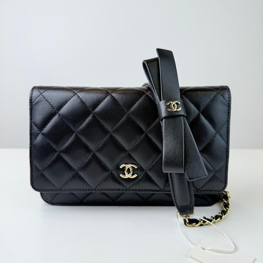 Chanel Quilted Lambskin Coco Bow Wallet on Chain