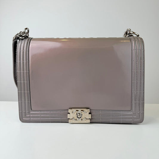 Chanel Grey Glazed Patent Reverso Boy Bag